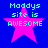 Four identical pixelated images of a pink star with cyan text reading 'Maddys site is AWESOME' on a blue background.