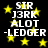 Black background with yellow stars and white text reading SIR J3RK ALOT -LEDGER in two identical vertical