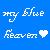 Pixelated blue background with white text reading 'My Blue Heaven' and a small white heart symbol on the right side.