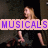 A pixelated image of a person in dark clothing with overlaid text reading "MUSICALS" and "because who doesn't love a world where people spontaneously burst into song and dance?!"