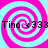 Four identical spiral patterns with alternating pink and light blue rings, each containing the text 'Tina <3 333' in black pixelated font.