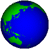 Nine pixelated globe views arranged in a , each showing different continents with green landmasses and blue oceans on a gray background