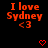 Red pixelated text reads "I love Sydney <3" on black background with two red heart icons below.