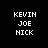 Pixelated text names KEVIN, JOE, NICK displayed in two on black background with yellow highlight bars shifting positions across frames