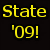Yellow pixelated text 'State' above ''09!' on a black background with no visible animation changes.