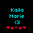 Pixelated cyan text 'Kaila Marie' and '<3' above red heart symbols on black background, with one heart changing color between frames.