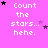 Pink background with white text reading "Count the stars... hehe." and scattered black/purple star icons in a