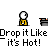 Animated contact sheet of a pixel art character dropping objects into a trash can with fire effects, accompanied by repeated text "Drop it Like It's Hot!"