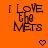 Orange background with repeated "I LOVE the METS" text and blue pixel hearts, showing animation changes in heart positions across frames.
