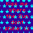 A static digital image with a repeating pattern of red text and cyan stars on a dark blue background, featuring a solid gray rectangle in the bottom-right corner.