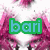 Animated image with repeating pink floral background and multiple text labels in various colors.