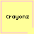 Four yellow square with pink borders display "Crayonz" text; top-right has a small purple heart, bottom-right has a small purple starburst