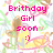 Pixelated image with pink text reading "Brithday Girl soon :)" over a pastel floral background featuring green, yellow, and brown tones.