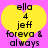 Yellow heart-shaped icon with black text on pink background; text reads 'ella 4 jeff foreva & always' in pixelated font.
