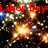 Animated icon with four showing text changes over time against a starry background with bright central light bursts