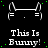 White bunny ears with small dots and equal signs on black background, green pixel speckles scattered across image.