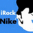 Pixelated blue background with white and black text reading 'iRock' above 'Niko', a stylized white hand cursor pointing right on the right side.