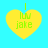Four yellow heart-shaped icons with green text "luv jake" on a cyan background, each featuring a small vertical line at the top.