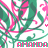 A static pattern of repeating green and pink floral motifs with the text 'AHANDA' in red on a white background.