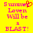 Yellow background with pink pixelated text reading 'Summer Loven Will be a BLAST!' and a red heart symbol replacing the letter O in Summer.