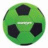 Green soccer ball with dark patches on left, green text 'SOCCER IS LIFE!' in pixelated font on black background right.