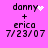 Pixelated text and symbols on a pink background with animated heart and star effects near 'danny' text.