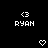 Pixelated white text 'RYAN' with '<3' above it, surrounded by white heart icons on a black background, with a gray rectangle in the bottom-right corner.