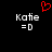 Red pixelated heart symbol above two identical white text entries reading 'Katie =D' on black background.