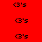 Red background with six identical pixelated black text icons arranged in two and three