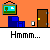Pixel art animation of two figures in a room with orange and gray backgrounds, showing sequential dialogue and actions including speech bubbles and character reactions.