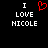 Black background with white pixelated text 'I LOVE NICOLE' on both sides and a red pixelated heart symbol above the left 'I'.