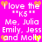 Pixelated text and heart symbols on a bright pink background with repeated phrases and names.