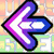 Pixelated arrow icons in purple, cyan, brown, and pink with white outlines on a colorful background, one green with partial text