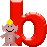 Pixelated red 'bd' letters with a smiling pink cartoon character wearing yellow hair and a small black belly button.