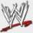 Four distinct WWE brand logos arranged in a : silver and red 'WWE' logo, red 'RAW', black 'ECW', and blue 'SMACKDOWN!' text on white background