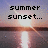 Pixelated sunset over water with text overlays reading 'summer sunset...', 'nothings', and 'better' across four