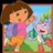 Pixelated cartoon character with brown hair, pink top, and orange shorts stands in a grassy field with blue sky and green trees.