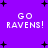 Purple background with white pixelated text 'GO RAVENS!' repeated four times, surrounded by black plus signs and small dots.