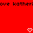 Red background with black text reading 'ove katheriove katheri' and two white pixelated heart symbols at the bottom.