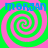 Four identical spiral patterns in green and pink with blue text reading 'MORGAN' at each corner on a solid background.