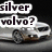 Four- shows silver Volvo car images with text overlays and a person in sunglasses, all pixelated