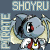 Pixelated cartoon character with blue skin, red nose, and white wings wearing a red tie on a dark gray background.