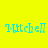Four pixelated display the name "Mitchell" in light blue text against varying bright backgrounds
