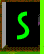Green S-shaped symbol and purple cross-shaped icon with white dots on black background, framed by brown and green borders.