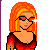 Pixel art contact sheet showing four frames of an animated icon featuring a woman with orange hair, red sunglasses, and purple pants in various poses with text "HOT to the TOUCH" on a yellow background.
