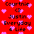 Red background with pink pixelated hearts and repeated text elements including 'Courtnie', 'Justin', '<3', 'Everyday 4 Life' in black blocky font.