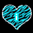 A heart-shaped icon with blue and black stripes, featuring a white lowercase 'i' in the center on a black background.