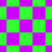 Green and purple checkered pattern with diamond-shaped sections, transitioning from a to a distorted layout
