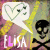 Animated icon with repeating pattern of skull and crossbones, heart-shaped speech bubble, and 'ELISA' text in pink and white.