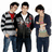 Three pixelated figures stand side-by-side against a white background, each wearing distinct clothing with visible red accents.